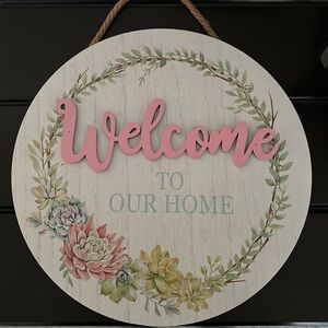 Welcome to our home wooden plaque